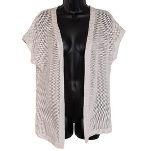 Merona Womens Cardigan‎ Small Open Knit Short Sleeve Cream Cotton Blend